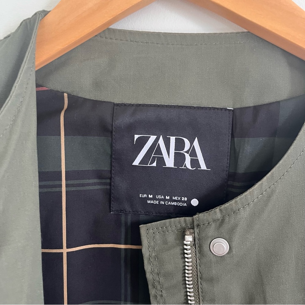 Zara Khaki Green Contrast Cuffs Jacket Sz M NWOT - Picture 4 of 12